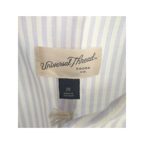 Universal‎ Thread Shirt Plus 2X Pinstripe  Button Up Long Sleeve White Blue NWT - Picture 2 of 9